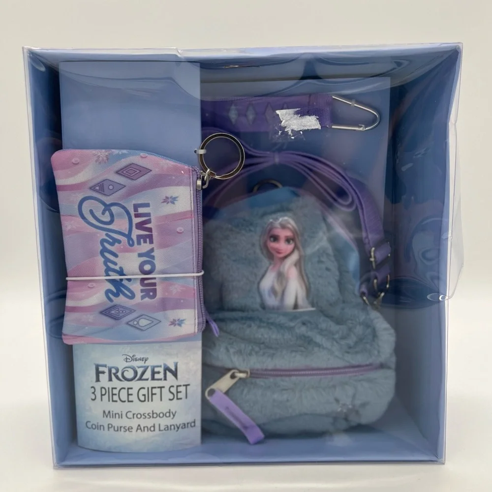 Disney Frozen 3 piece gift set mini crossbody, coin purse, and lanyard